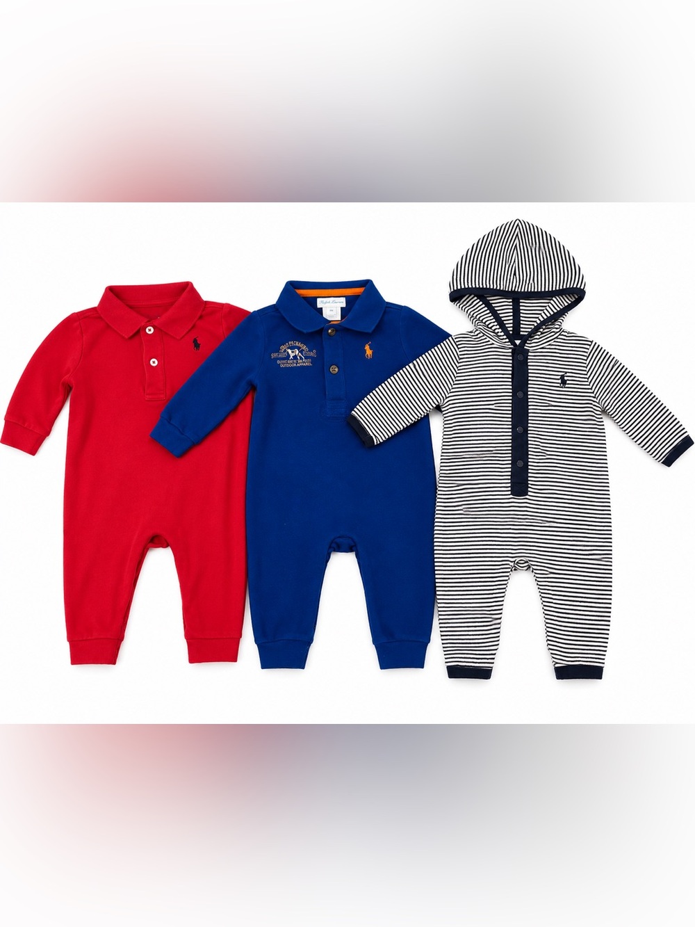 Ralph Lauren baby boy 6 month bundle — 3 one-piece polo rompers